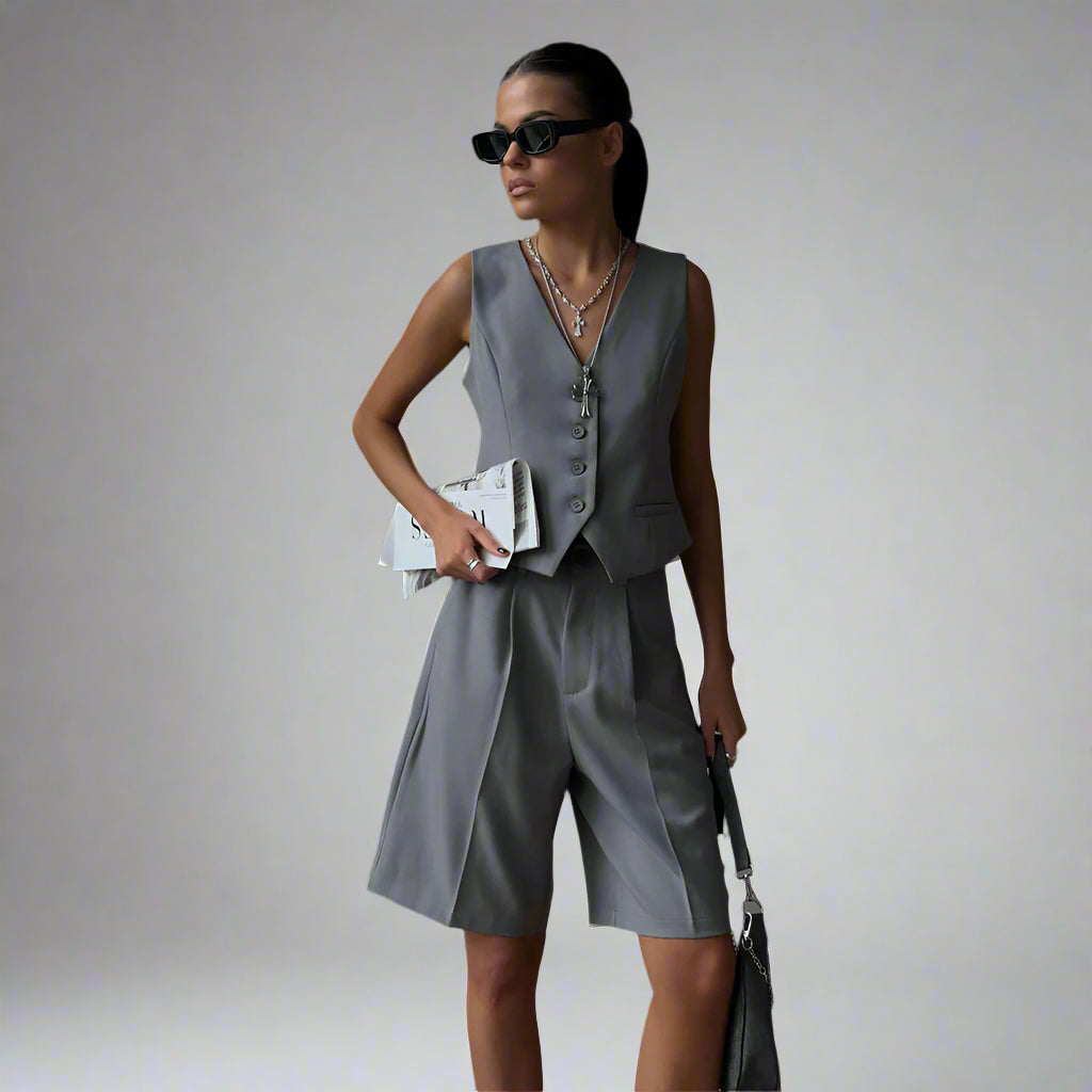 Single Breasted Vest & Straight Shorts Set