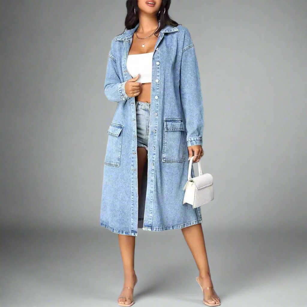 Big Pockets Denim Trench Coat