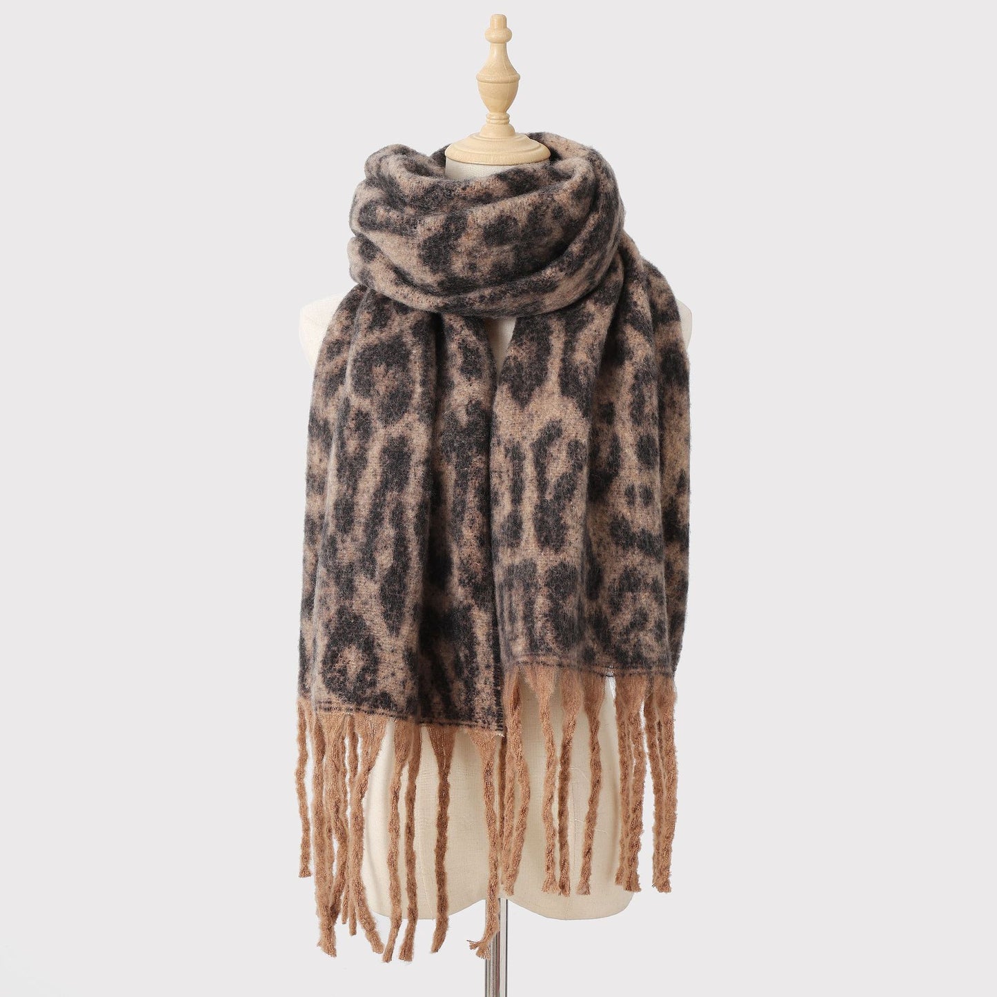 Leopard Print Tassel Scarf