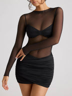 Sheer Splicing Pleated Dress