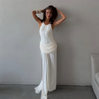 White Split Pleated Mop Dress