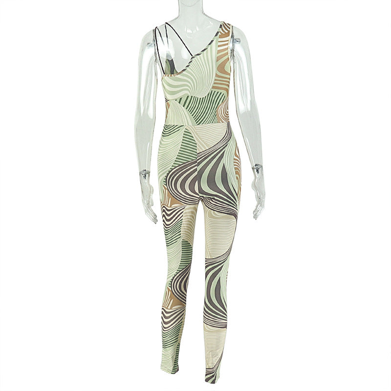 Backless Printed Sexy Bandeau Jumpsuit