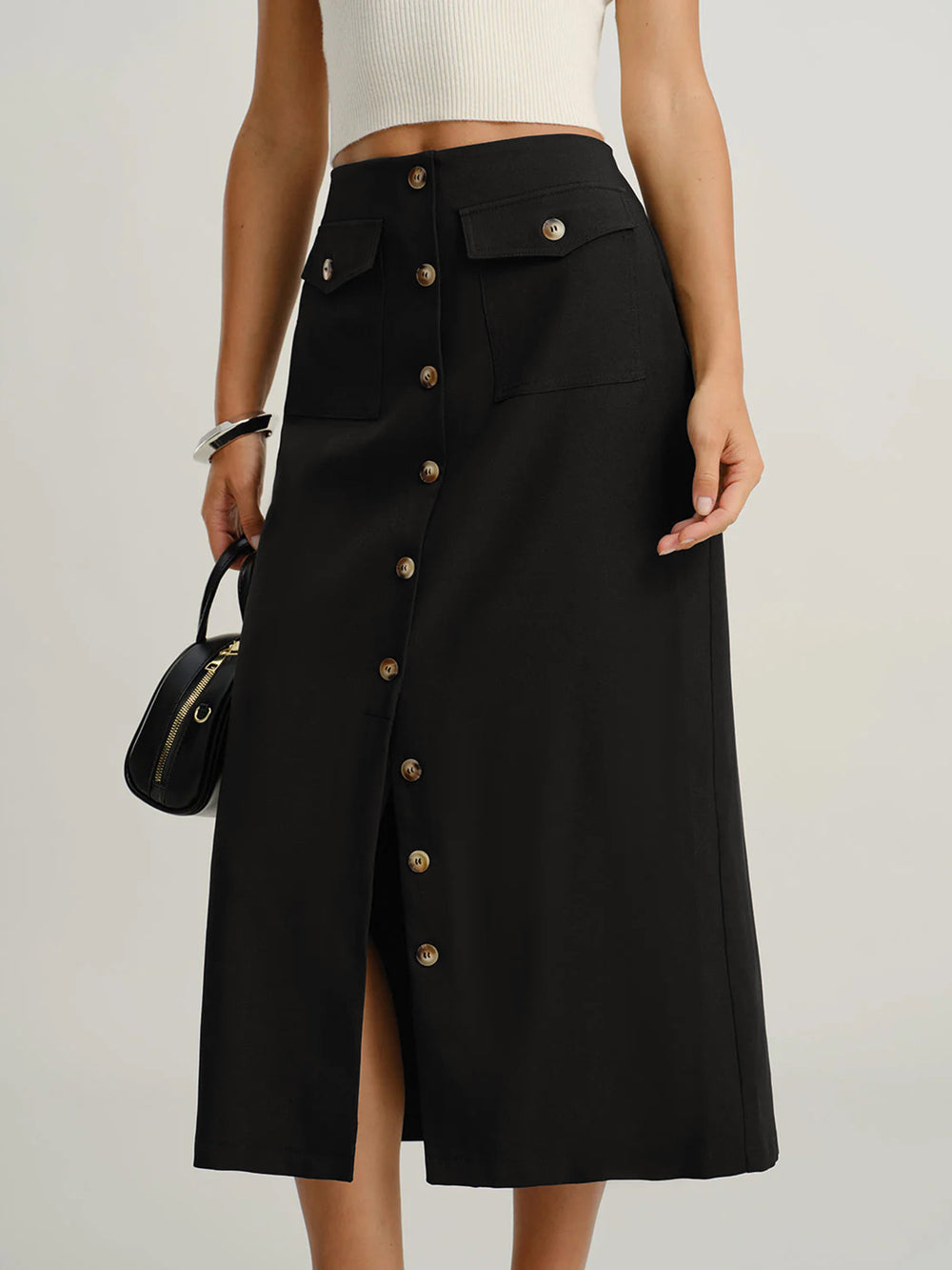 Classic Button Slit Skirt Women
