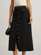 Classic Button Slit Skirt Women