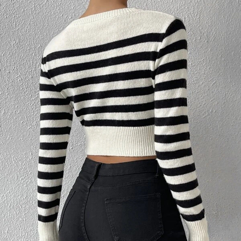 Striped Cropped Knitwear Sweater