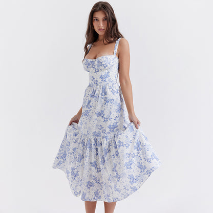 Summer Sweet Floral Midi Backless Dress