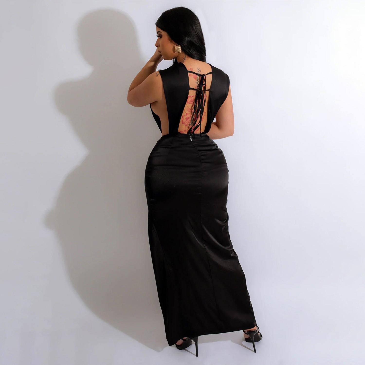 Lux V Neck Backless Dress