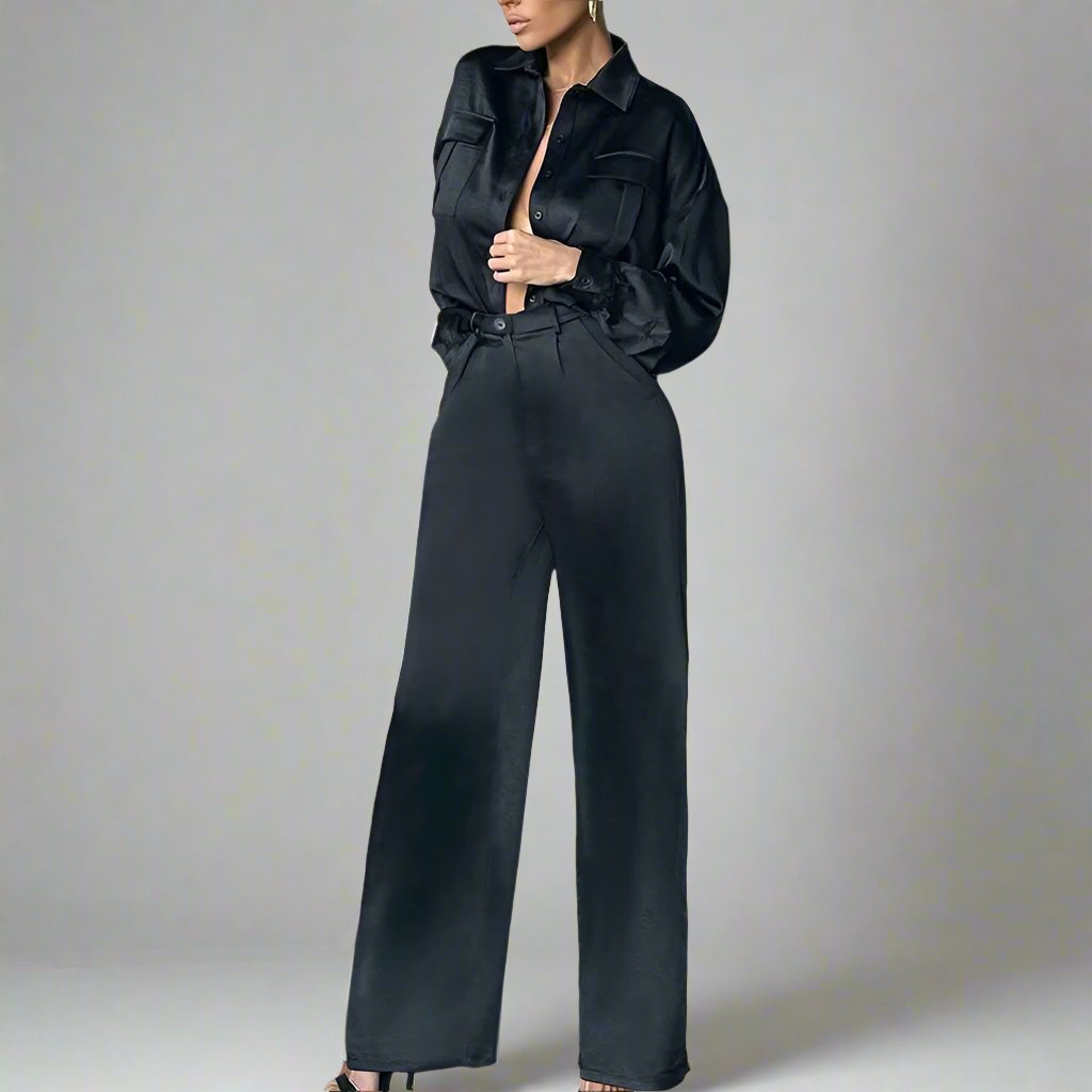 Black Long-Sleeve Top & Bottom Set