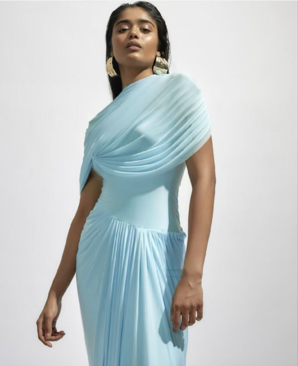 Retro Shawl Ruffle Wrap Maxi Dress