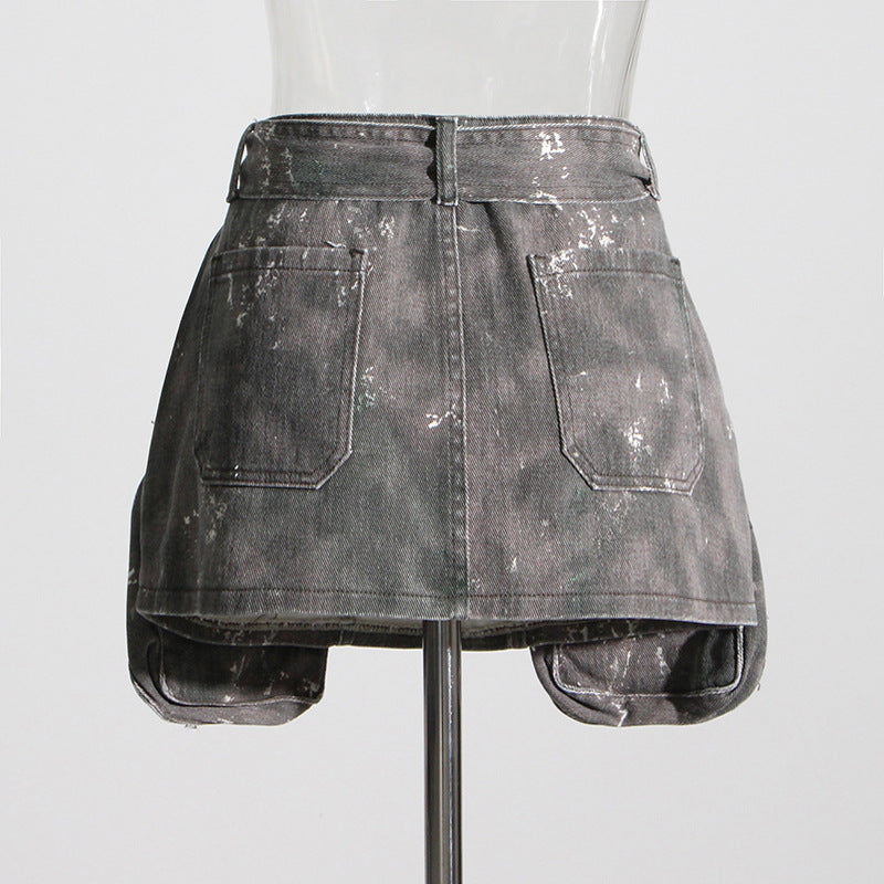Vintage Sheath Camouflage Denim Skirt