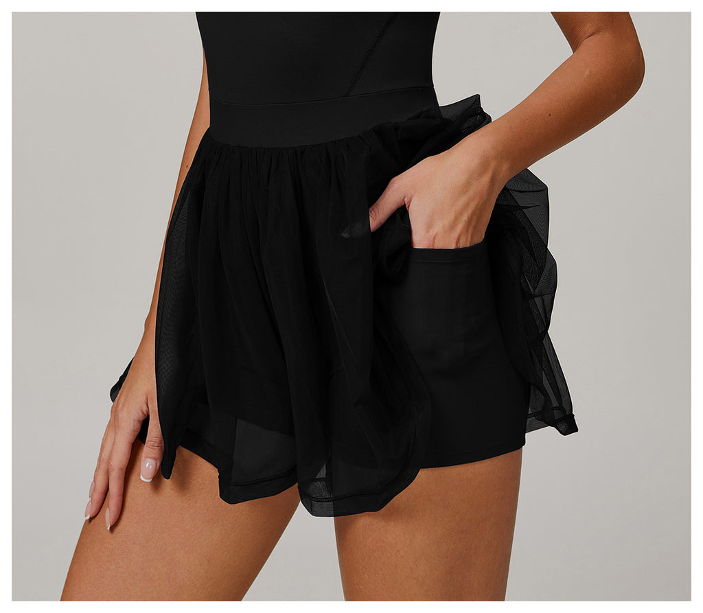 Sollinarry Faux Two Pieces Sustainable Recycled Dress Mesh Breathable Quick Drying Sports Running Anti Exposure Tennis Dress