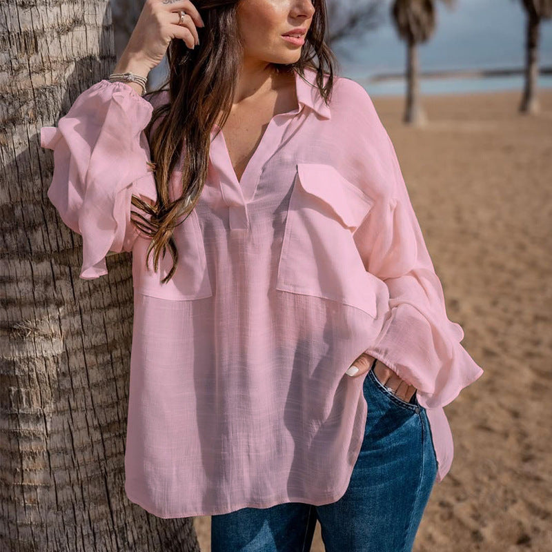 Long Sleeve Pullover Linen Blouse
