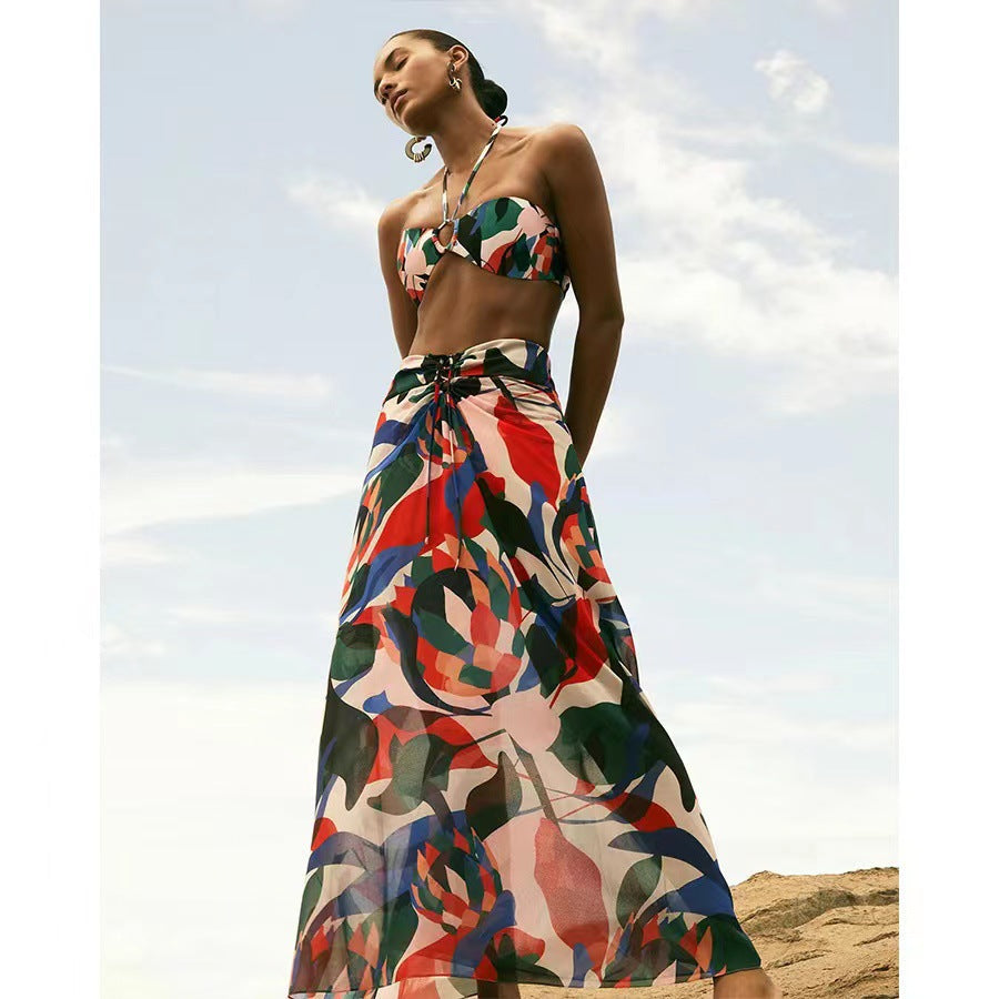 Printed Halter Tie High-Waist Bikini Set