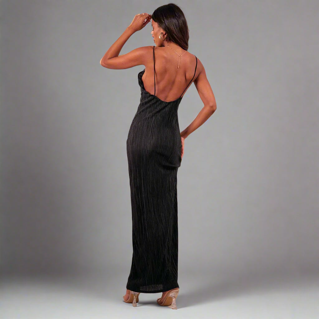 Pleated Black Maxi Dress