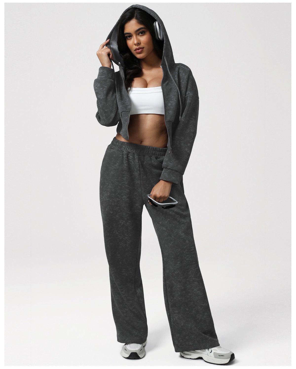 Autumn Winter Sports Yoga High Waist Casual Pants Printed Hooded Jacket Fitness Set Outdoor Sportswear