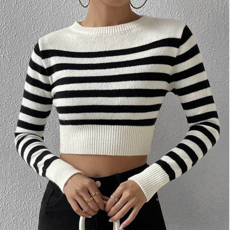 Striped Cropped Knitwear Sweater