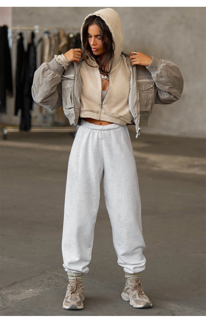 Distressed Frayed Cropped Hooded Coat