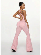 Leopard Print Cross Beauty Back Fitness Jumpsuit