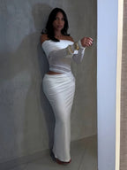 Long Sleeve Sheer Style Off shoulder Maxi Dress