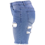 Ripped High Waist Washed Jeans Shorts