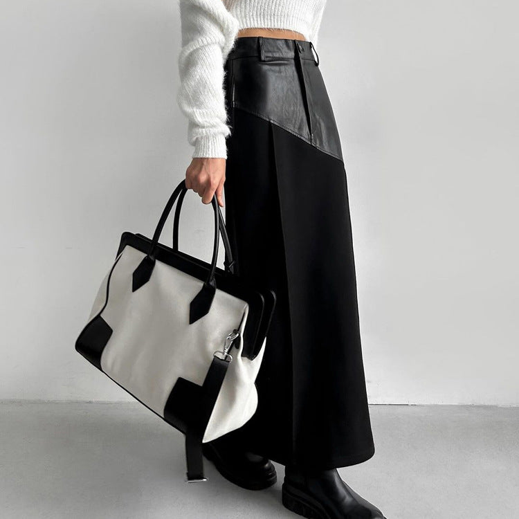 Retro Faux Leather Slit Hip Skirt