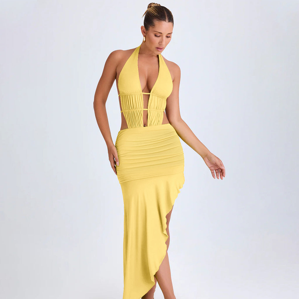 Backless Strapped Yellow Dress
