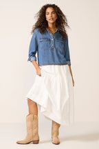 Casual Polo Collar V neck Pullover Denim Shirt