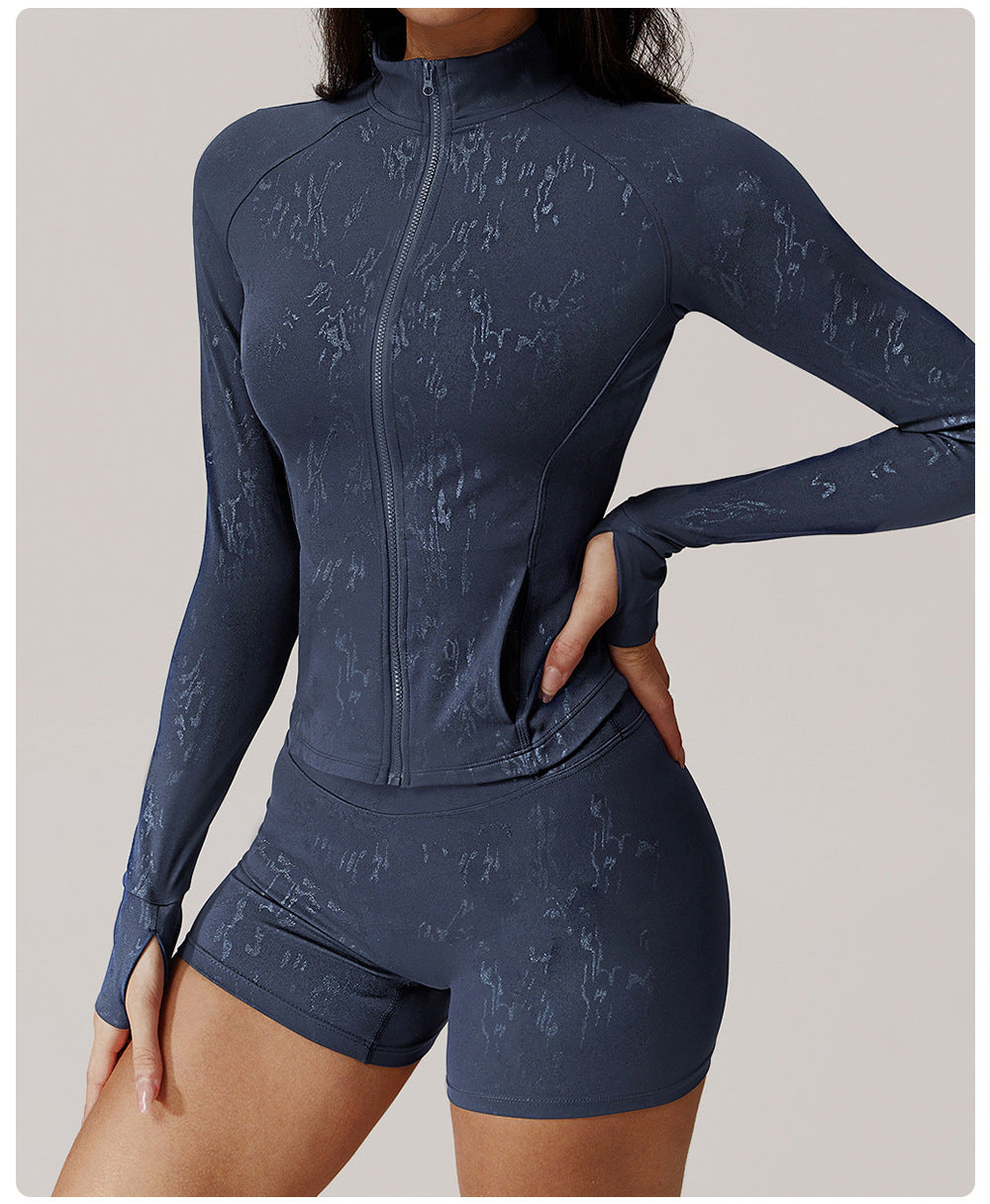 Silver Quick Drying Tight Long Sleeve Running Top Breathable Nude Feel Training Fitness Yoga Wear Coat Women