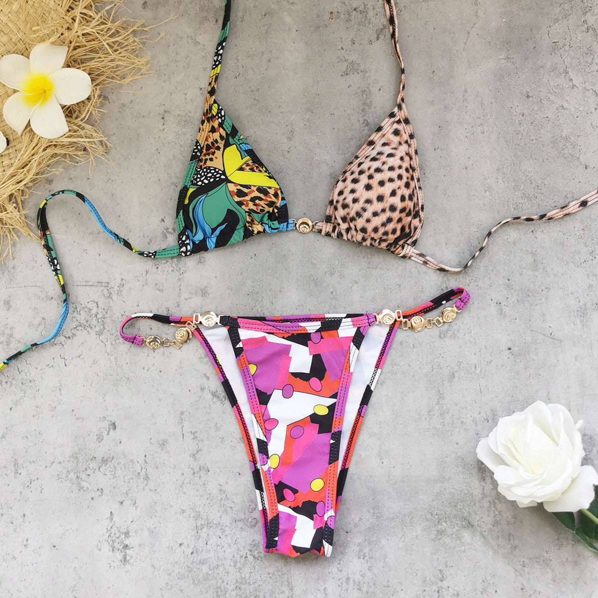 Floral Animal Print Bikini Set