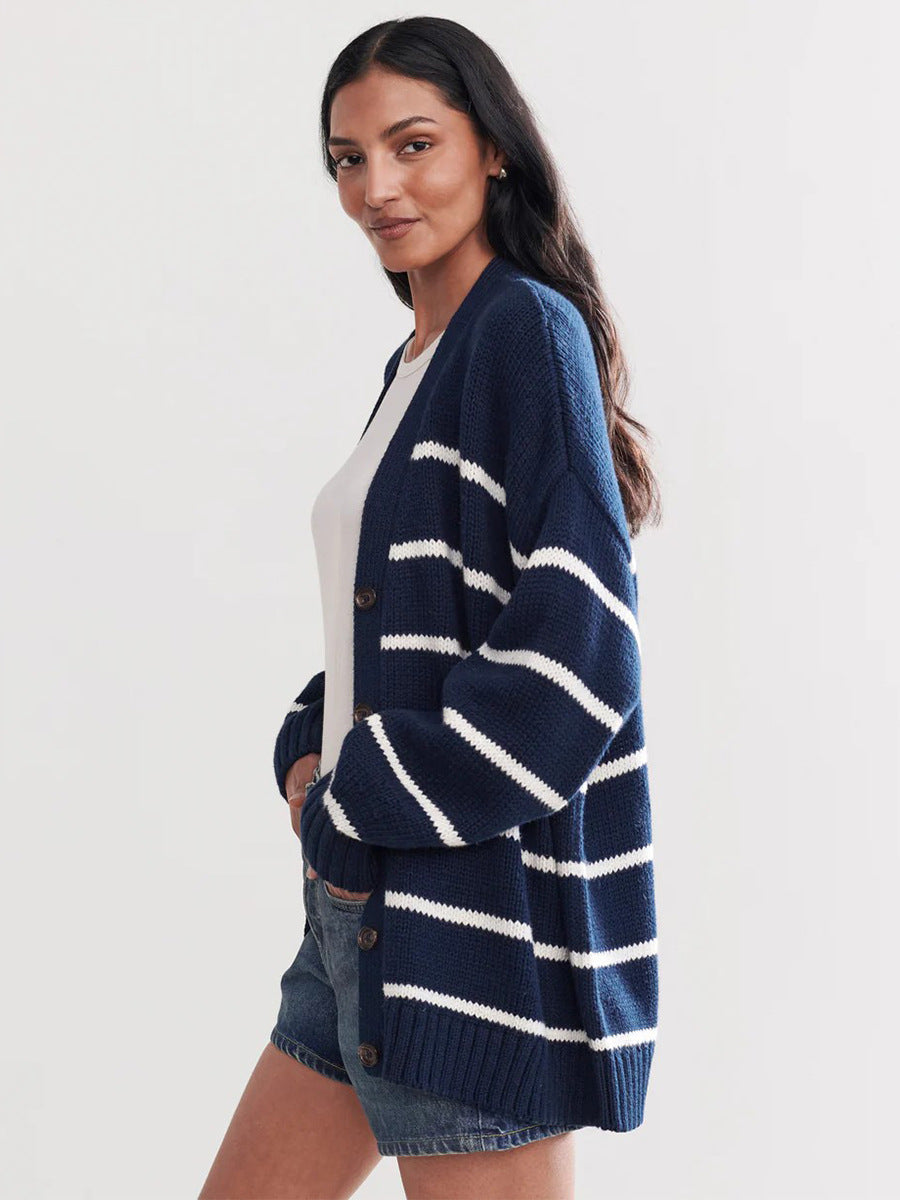 Striped Knitted Cardigan Sweater