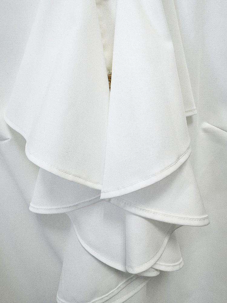 Slim Ruffle All Match White Sleeve Shirt