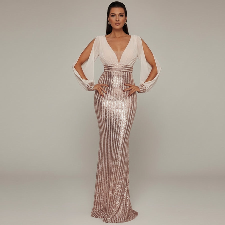 Noble Evening Rose Gold Sequin Dress