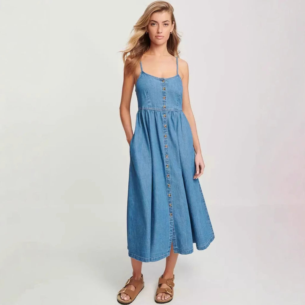 Spring Spaghetti Strap Denim Dress