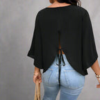 Curve Loose Fitted Split tie back T shirt