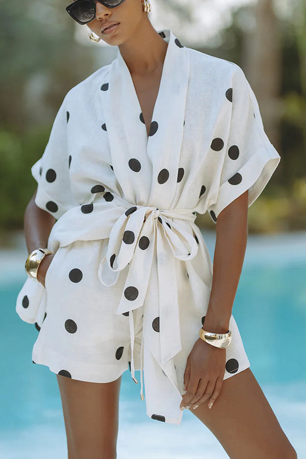 Polka Dot Linen Printed Shorts Set