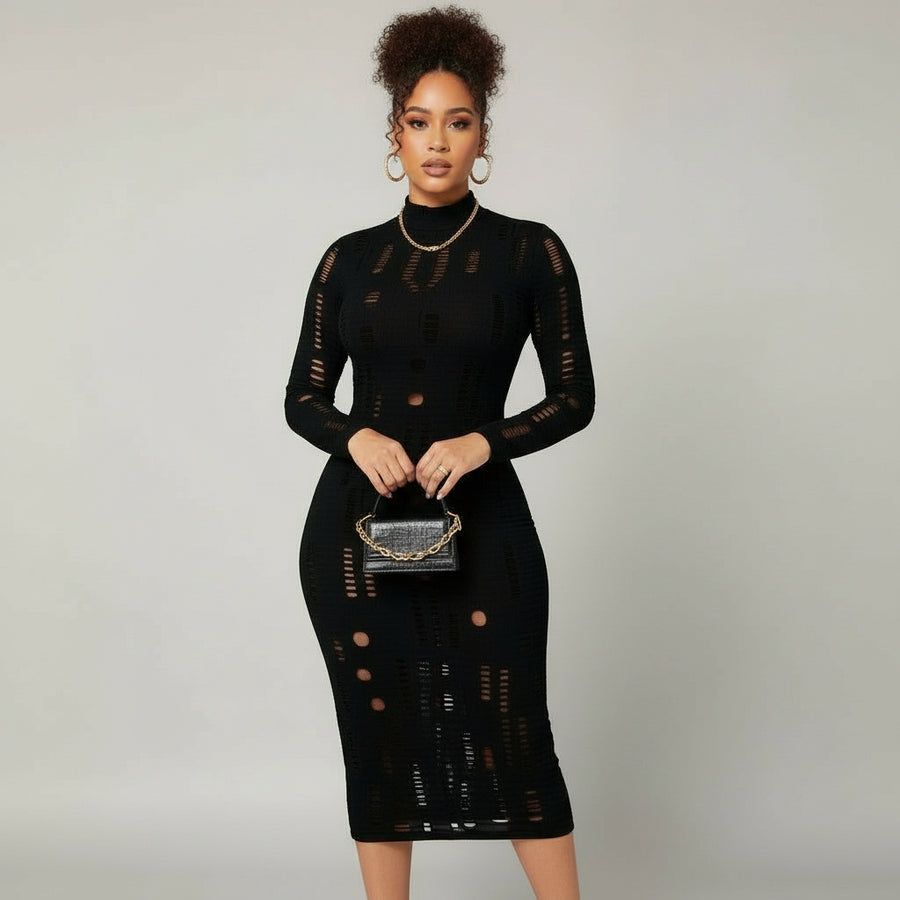 Curve Trend Sheer Hip Zipper Dress