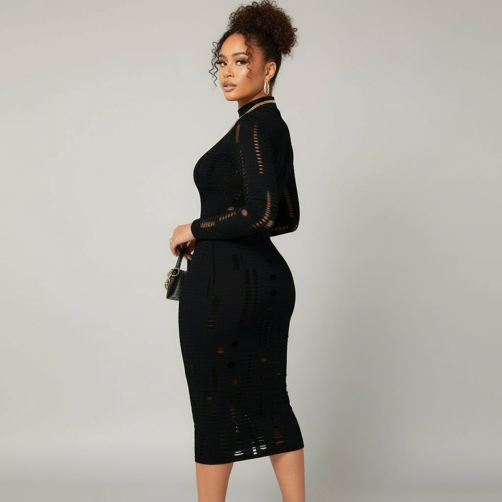 Curve Trend Sheer Hip Zipper Dress