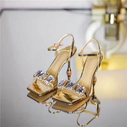 Open Toe Rhinestone Stiletto Heel