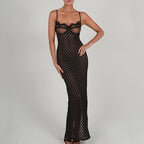 Backless Split Polka Dot Lace Dress