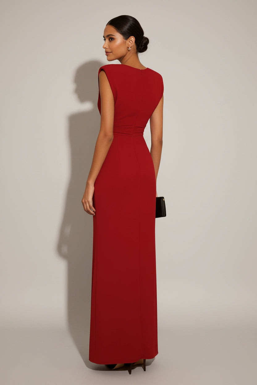 V Neck Sleeveless Slim Fit Slit Maxi Dress
