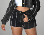 Retro Frayed Asymmetric Jeans Shorts