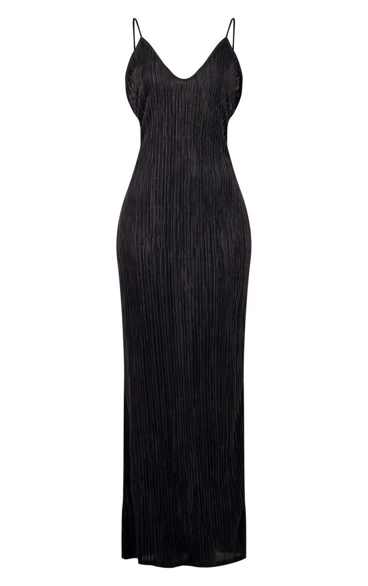 Pleated Black Maxi Dress
