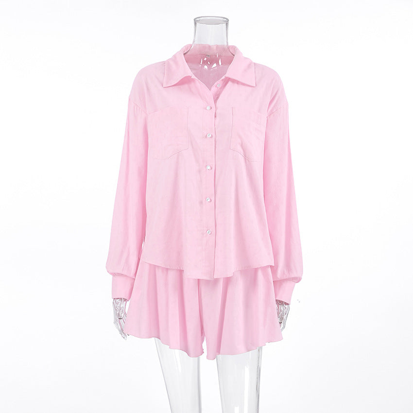 Pink Loose Casual Pajamas Set