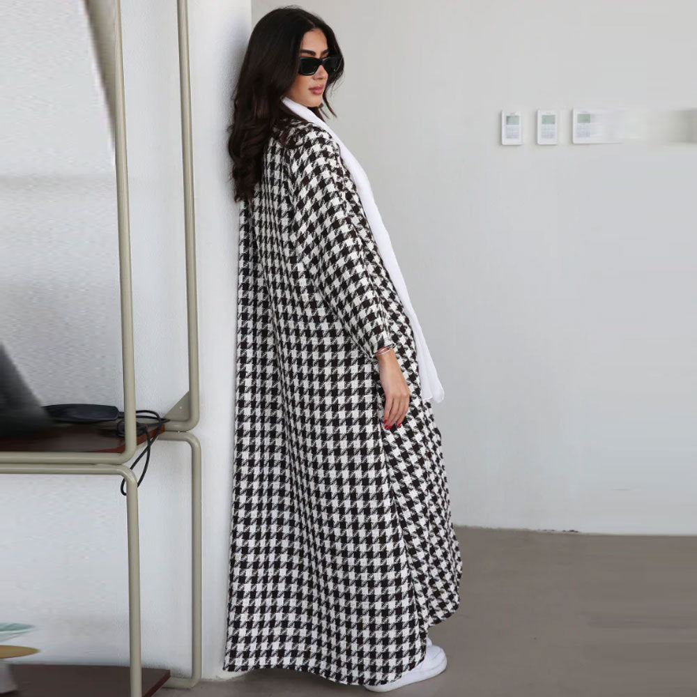 Elegant Casual Houndstooth Cardigan Robe Coat