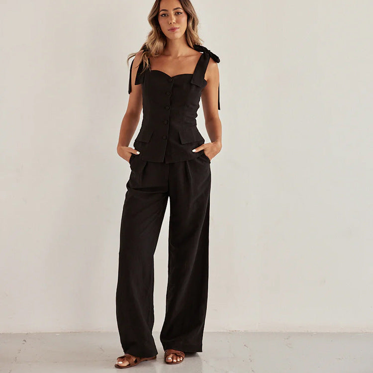 Black Bandeau Sling Pants Set