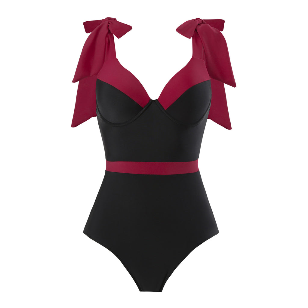 Solid One Piece French Swimsuit