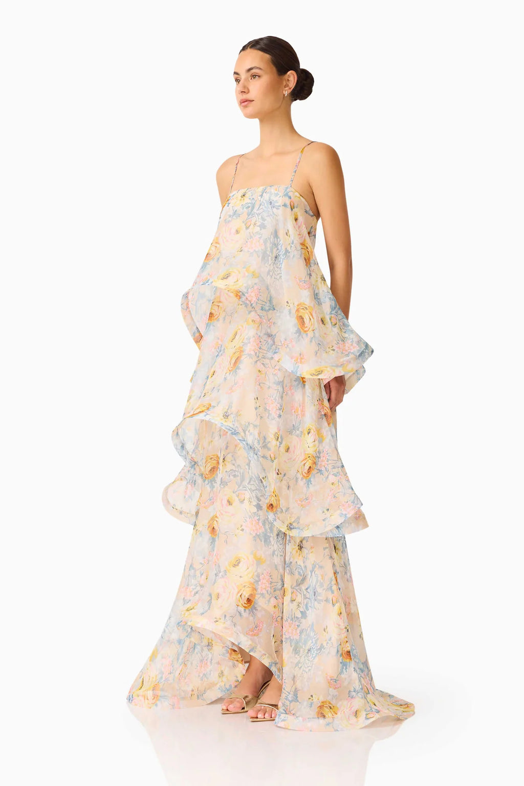 Sweet Printed Multi Layer Cake Strap Dress