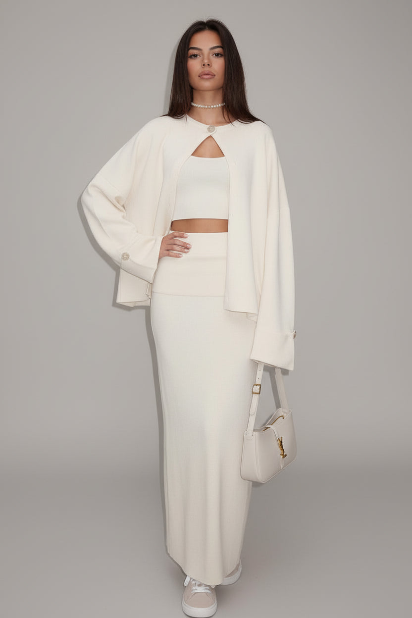 Long Knitted Cardigan Skirt Set