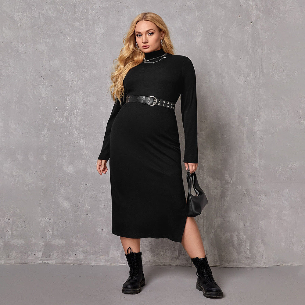 Curve Turtleneck Bottoming Mid Length Dress