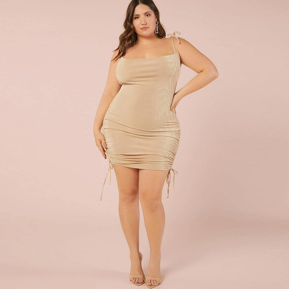 Curve Sheath Tied Spaghetti Strap Party Dress